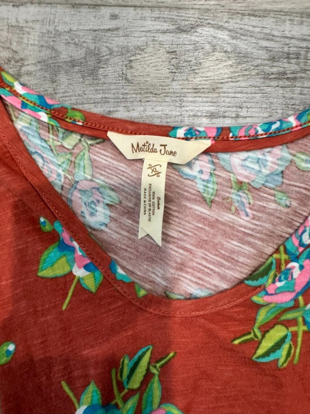 Matilda Jane Rust Color Floral Defined Waist Tiered Dress Size XL Knit F48 - Picture 2 of 4